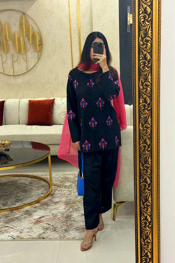 Black Blossom Printed 2Pc Suit