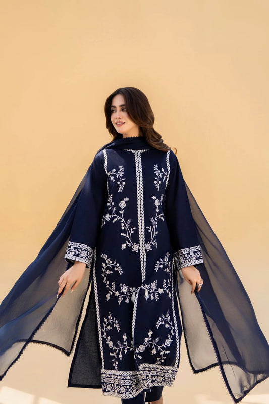 Inovy Blue Embroidered 3PC Suit