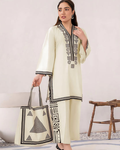 Lawn 2Pcs Suit Set With Hand Bag