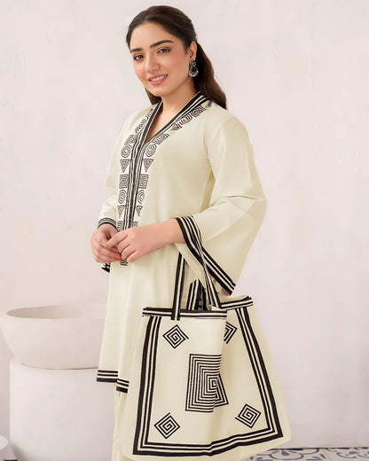 Lawn 2Pcs Suit Set With Hand Bag