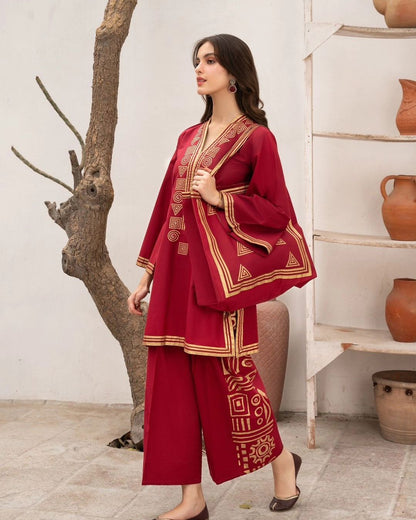 Lawn 2Pcs Suit Set With Hand Bag