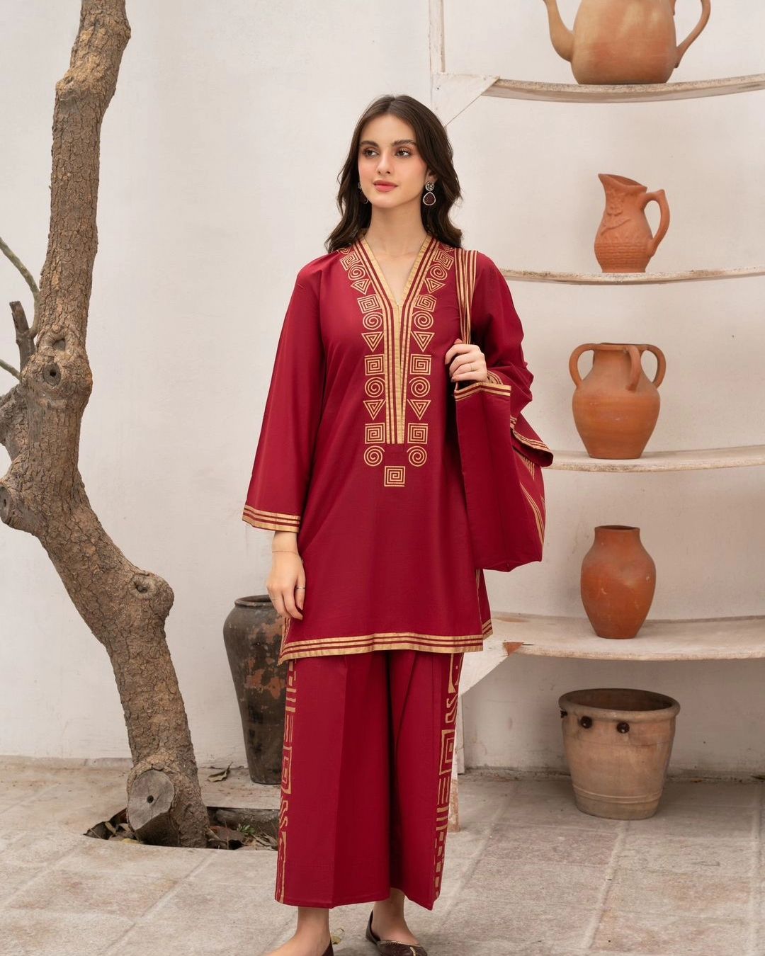 Lawn 2Pcs Suit Set With Hand Bag