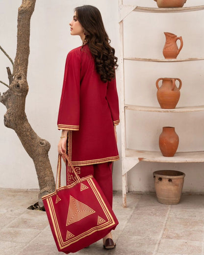 Lawn 2Pcs Suit Set With Hand Bag
